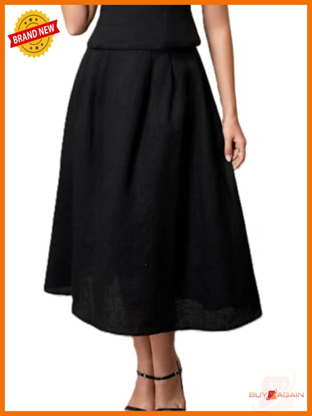 Linen Midi Skirt High Waist A-Line Flowy Maxi Beach Boho